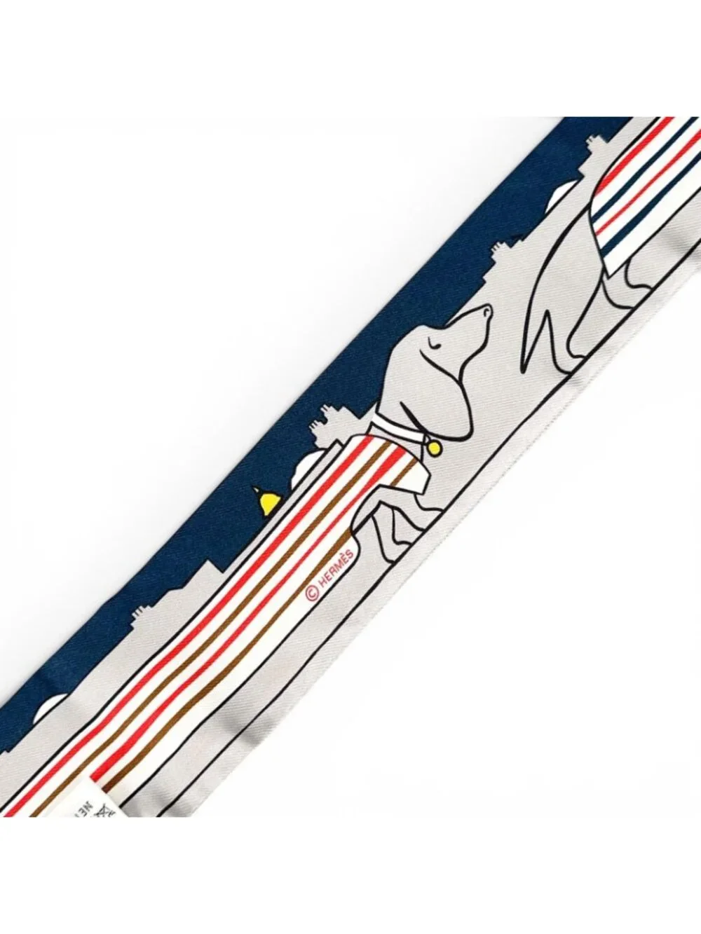 Hermes les Chiens Parisiens Parisian Dog Silk 100% Twilly Scarf